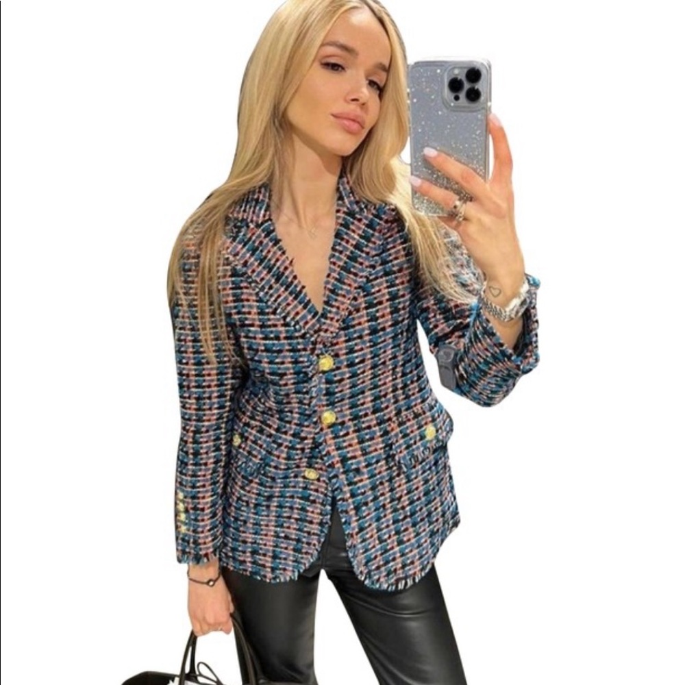 NWT Zara Multicolored Textured Tailored Blazer